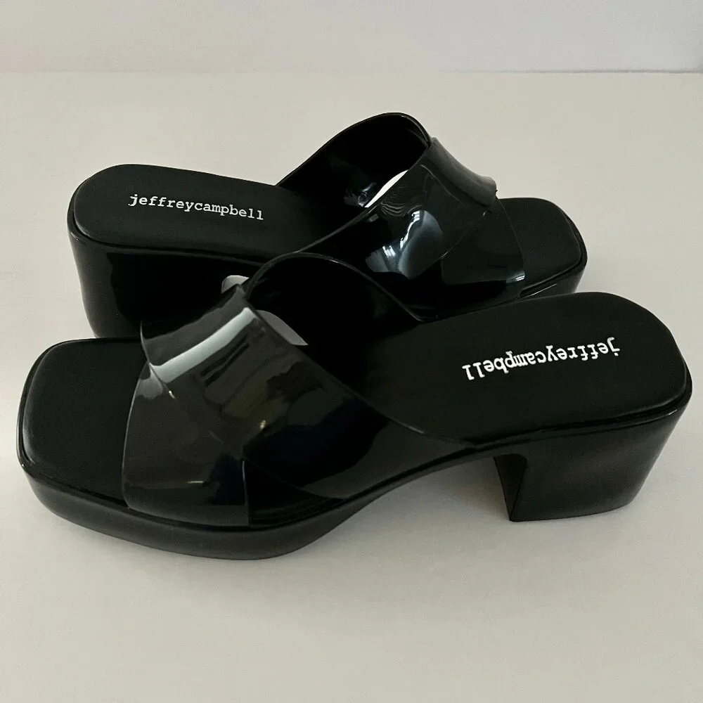 NEW! Jeffery Campbell Black Bubblegum Platform Sandals Heel Mule Patent Slides 6 - Picture 9 of 16
